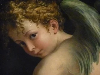 Cupido die zijn boog snijdt (detail)